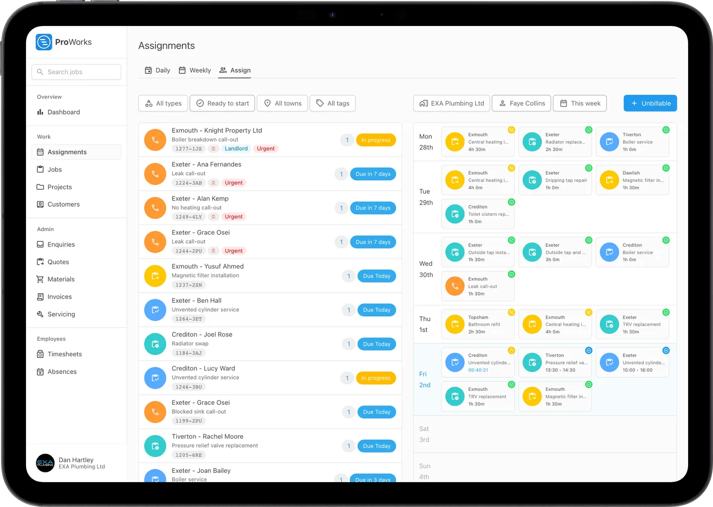 Jobs ready to book on the ProWorks Assign screen