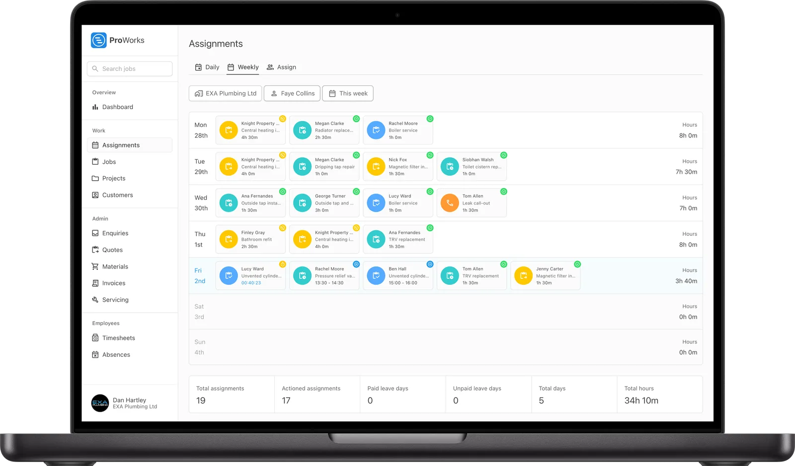 An engineer's week of bookings in ProWorks