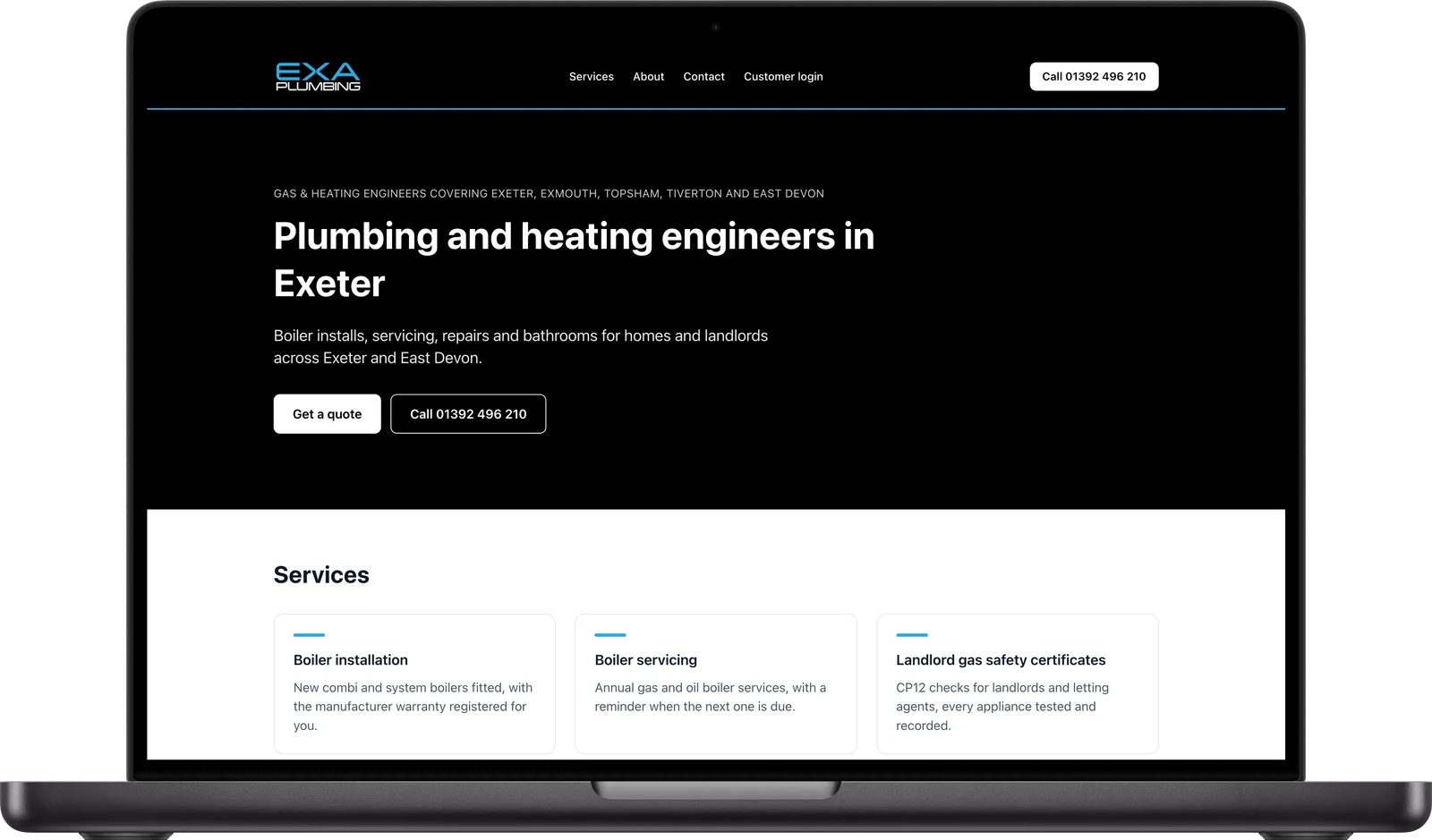A plumbing and heating company's website built with ProWorks