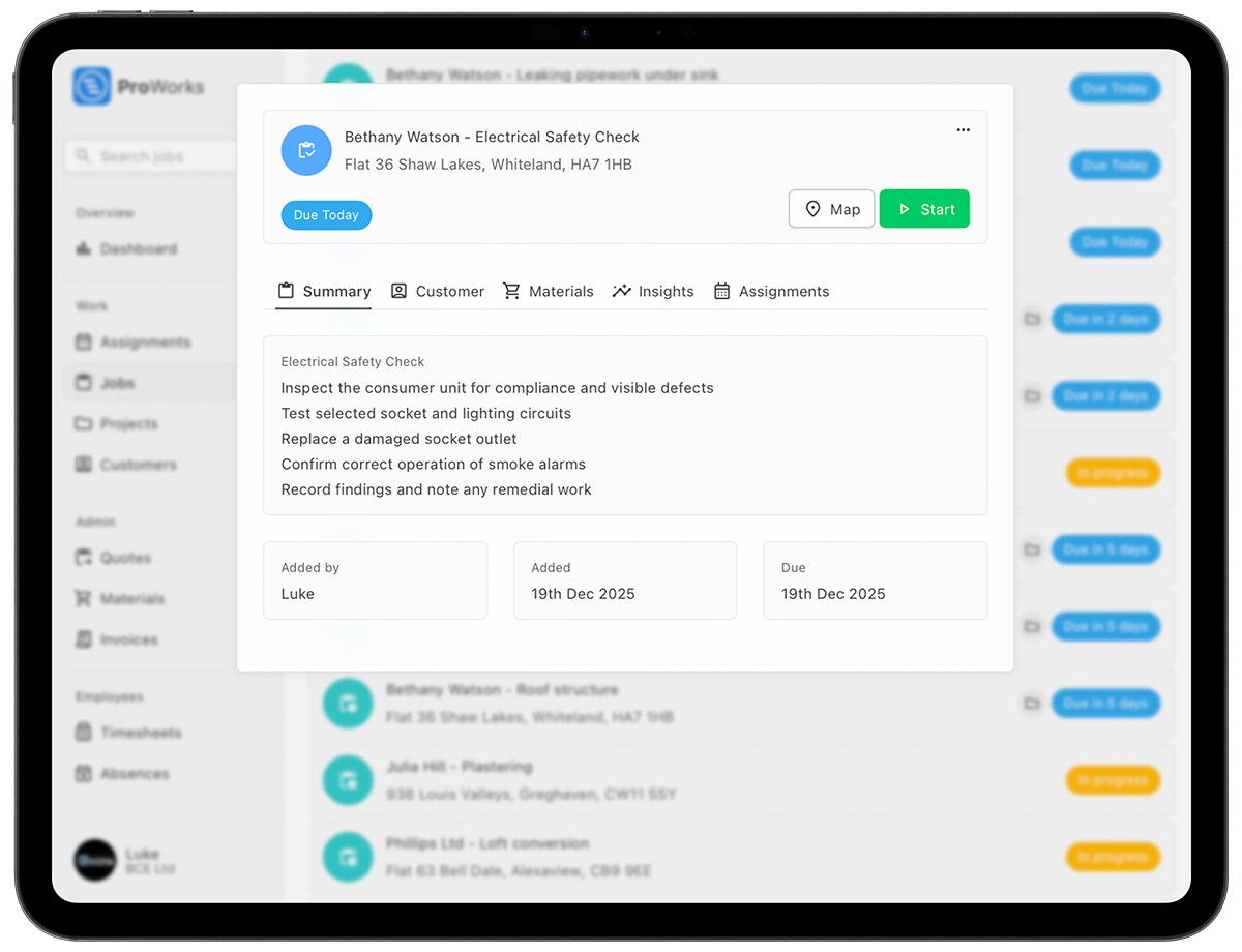 Electrician job tracking in ProWorks