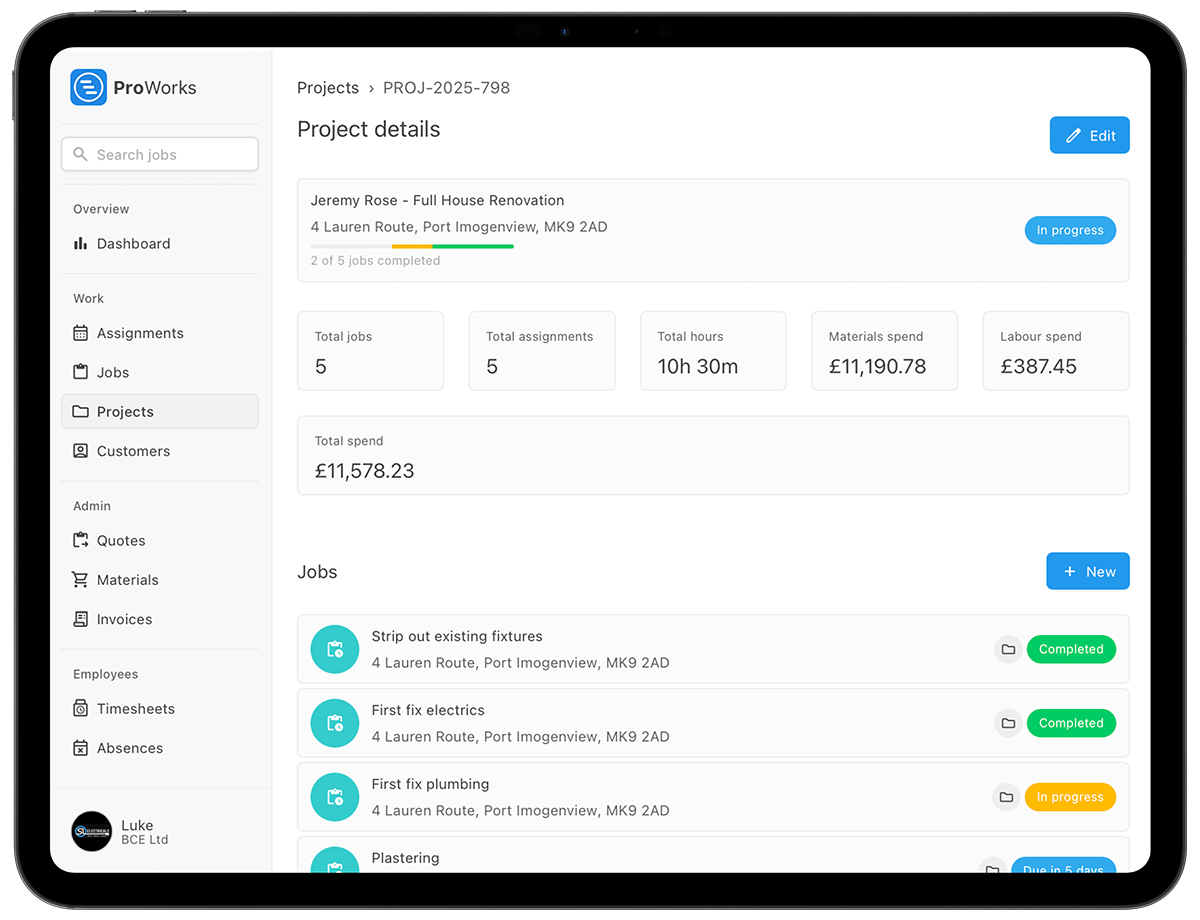 Project & job tracking in ProWorks