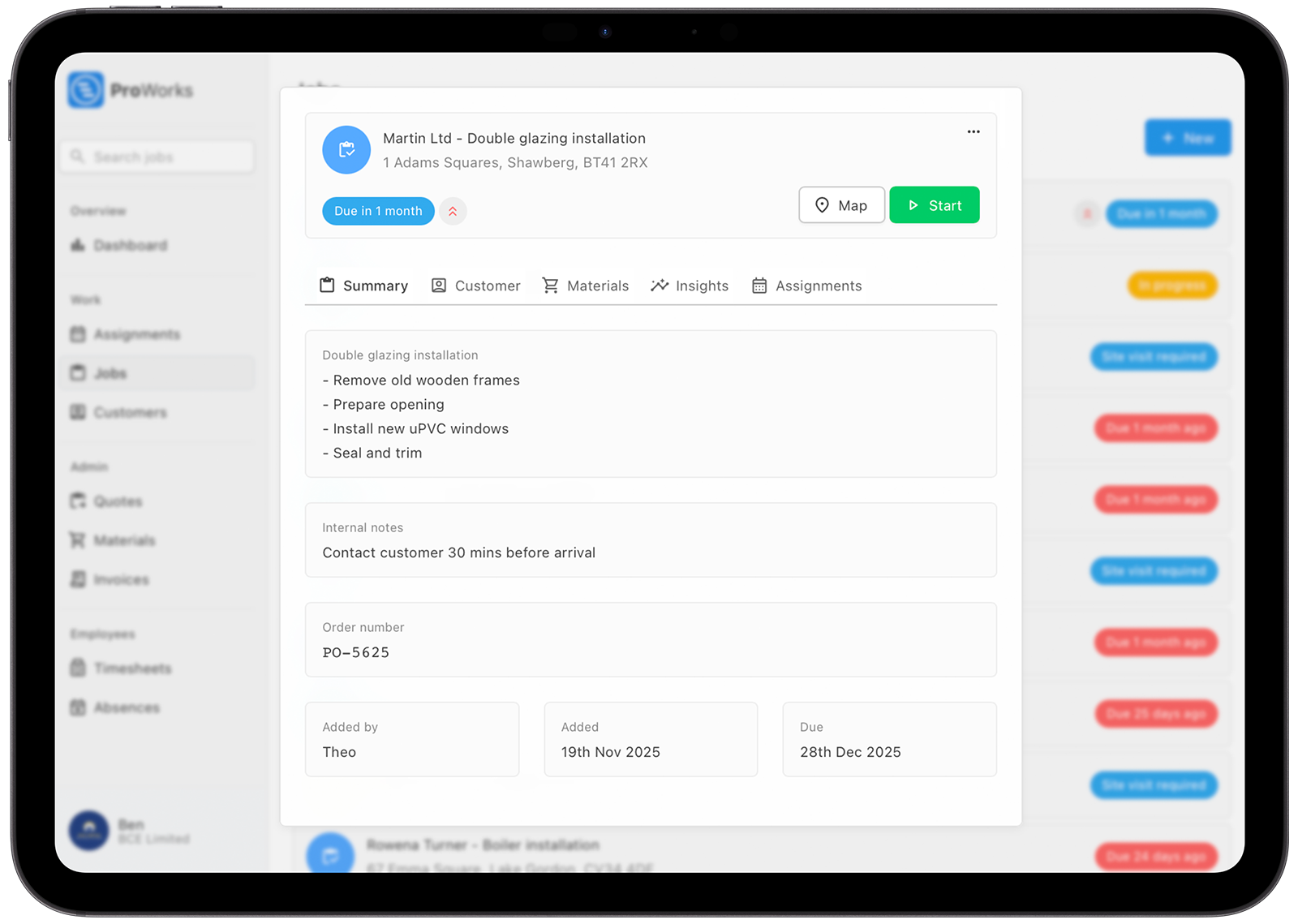 ProWorks Job Creation Modal